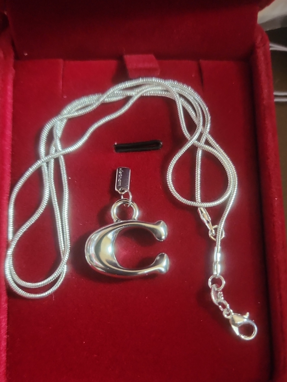 COACH Authentic Silver 'C' Pendant Charm With Free 20" 925 Snakeskin Necklace